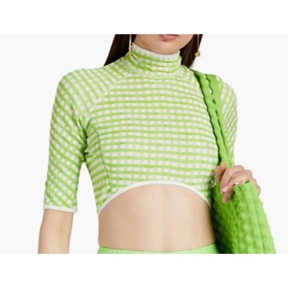 Jacquemus Tuba cropped gingham jersey turtleneck top - Picture 4 of 9